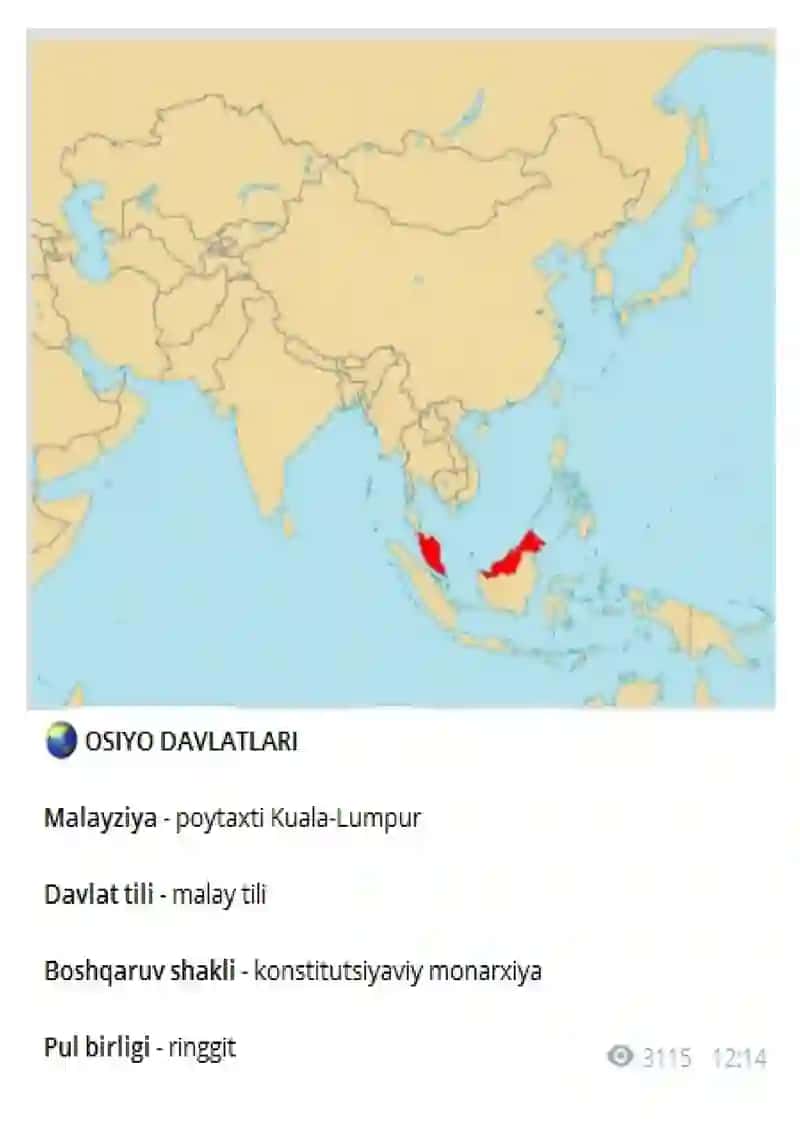 Osiyo davlatlari haqida ma'lumotlar 2
