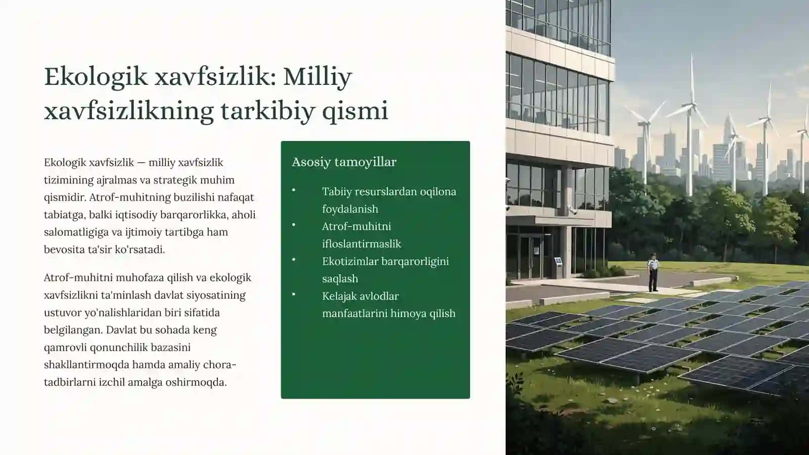 Ekologik xavfsizlik tizimi:Barqarorkelajaksariqadam 2