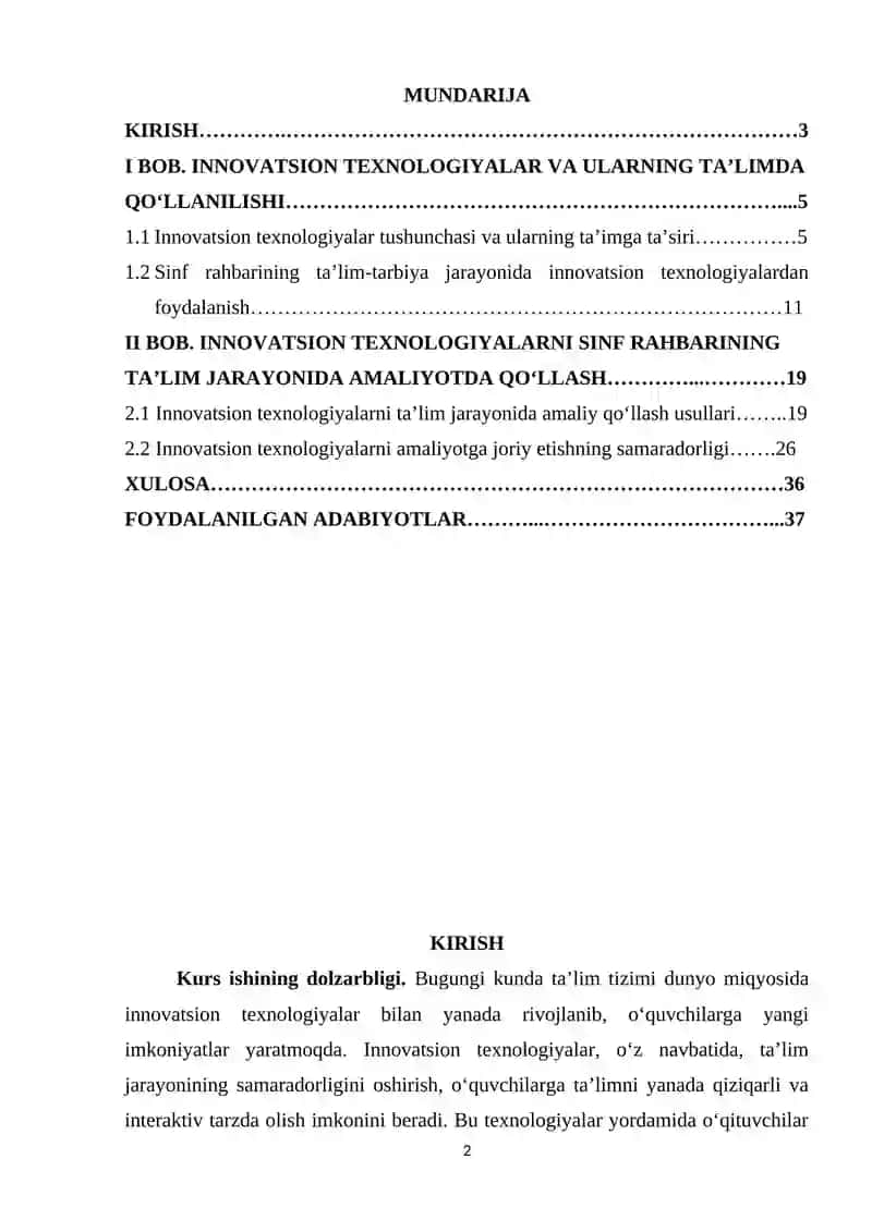 SINF RAHBARINING TA’LIM-TARBIYA JARAYONINI TASHKIL ETISHDA INNOVATSION TEXNOLOGIYALARIDAN FOYDALANISH 2