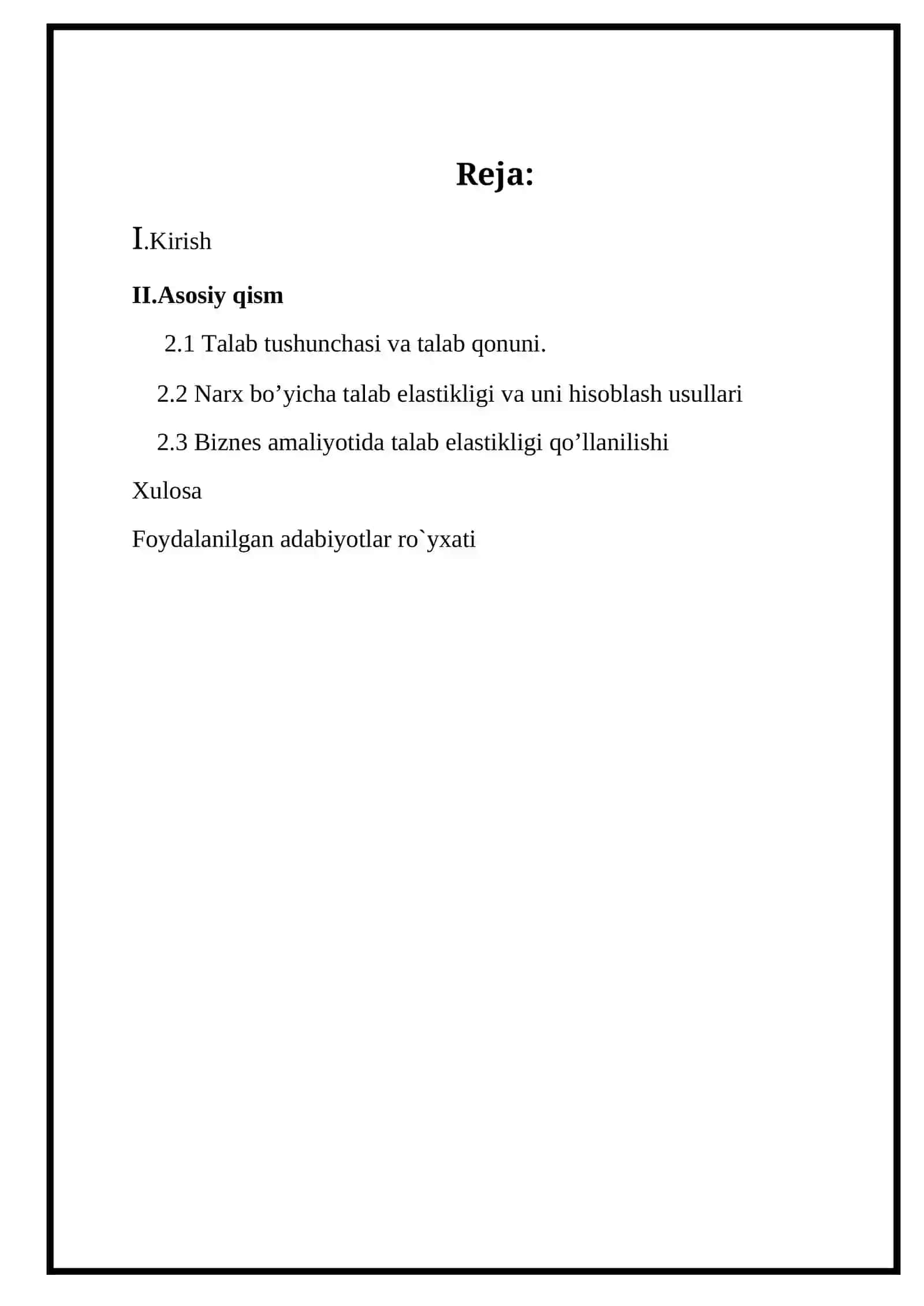 Narx bo’yicha talab elastikligi va uni biznes amaliyotida qo’llanilishi kurs ishi 2