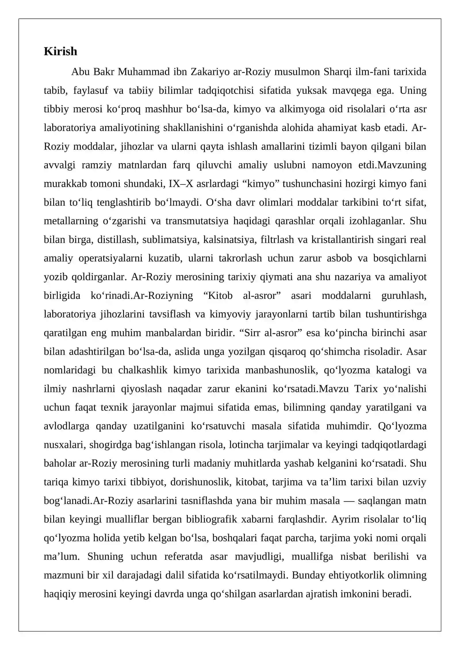 Abu Bakr ar-Roziyning kimyoga oid asarlari va ularning qisqacha tasnifi 2