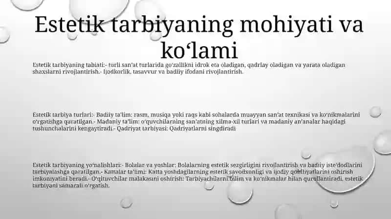 Estetik Tarbiyaning Turlari Va YoʻNalishlari 2