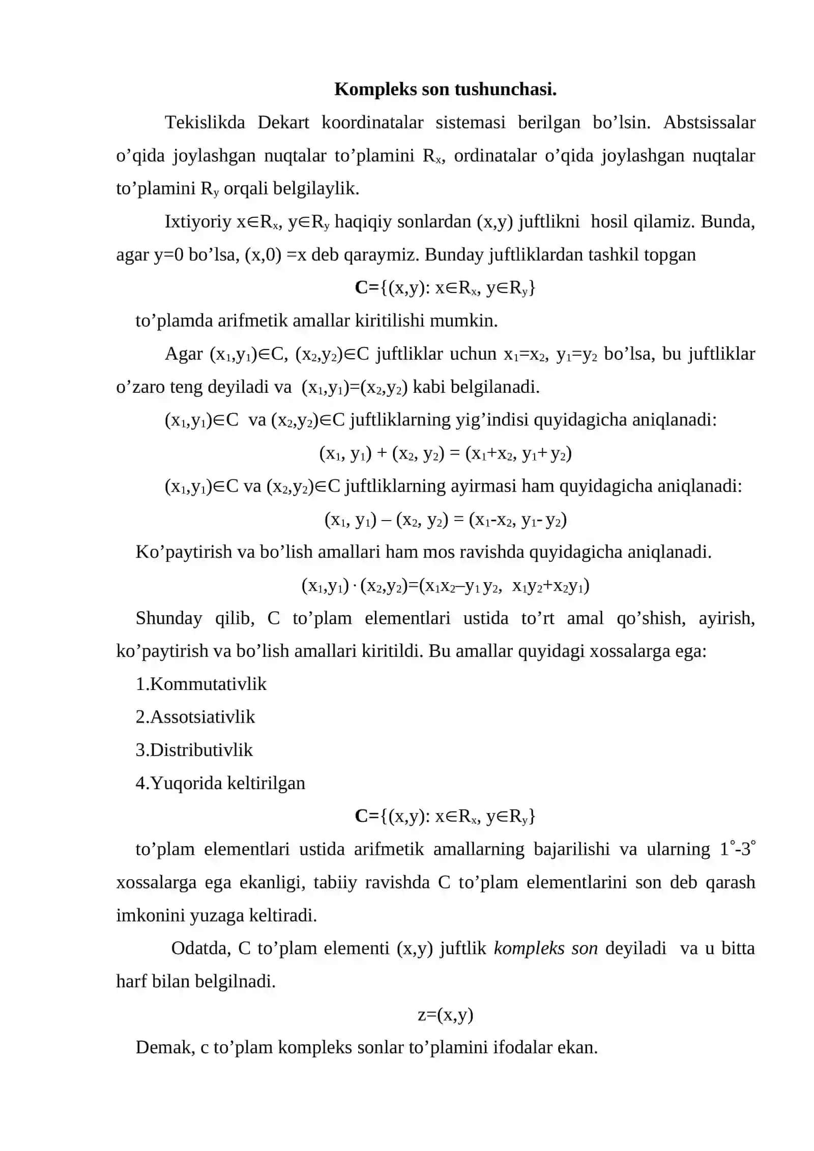 Kompleks sonlar 2