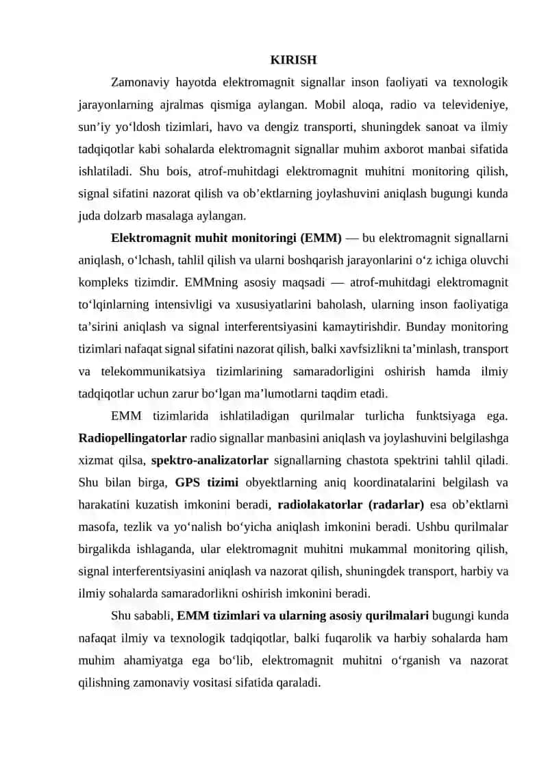EMM dagi qurilmalarning tavsifi. Radiopellingator, spektro-analizator, GPS, radiolakator. 2