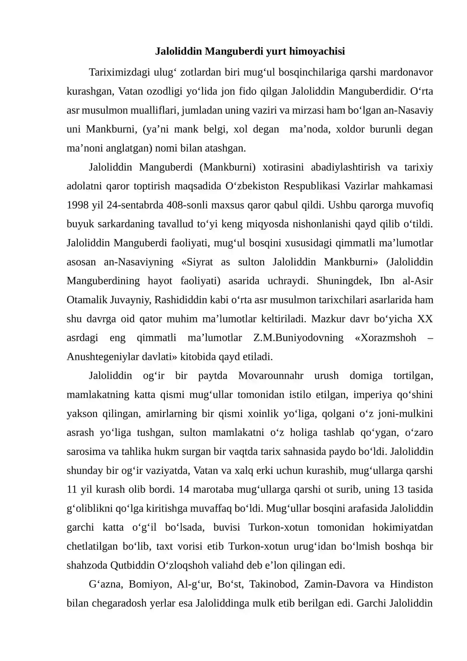 Jalolidin Manguberdi Vatan himoyachisi mavzusida referat tayyorlash 2