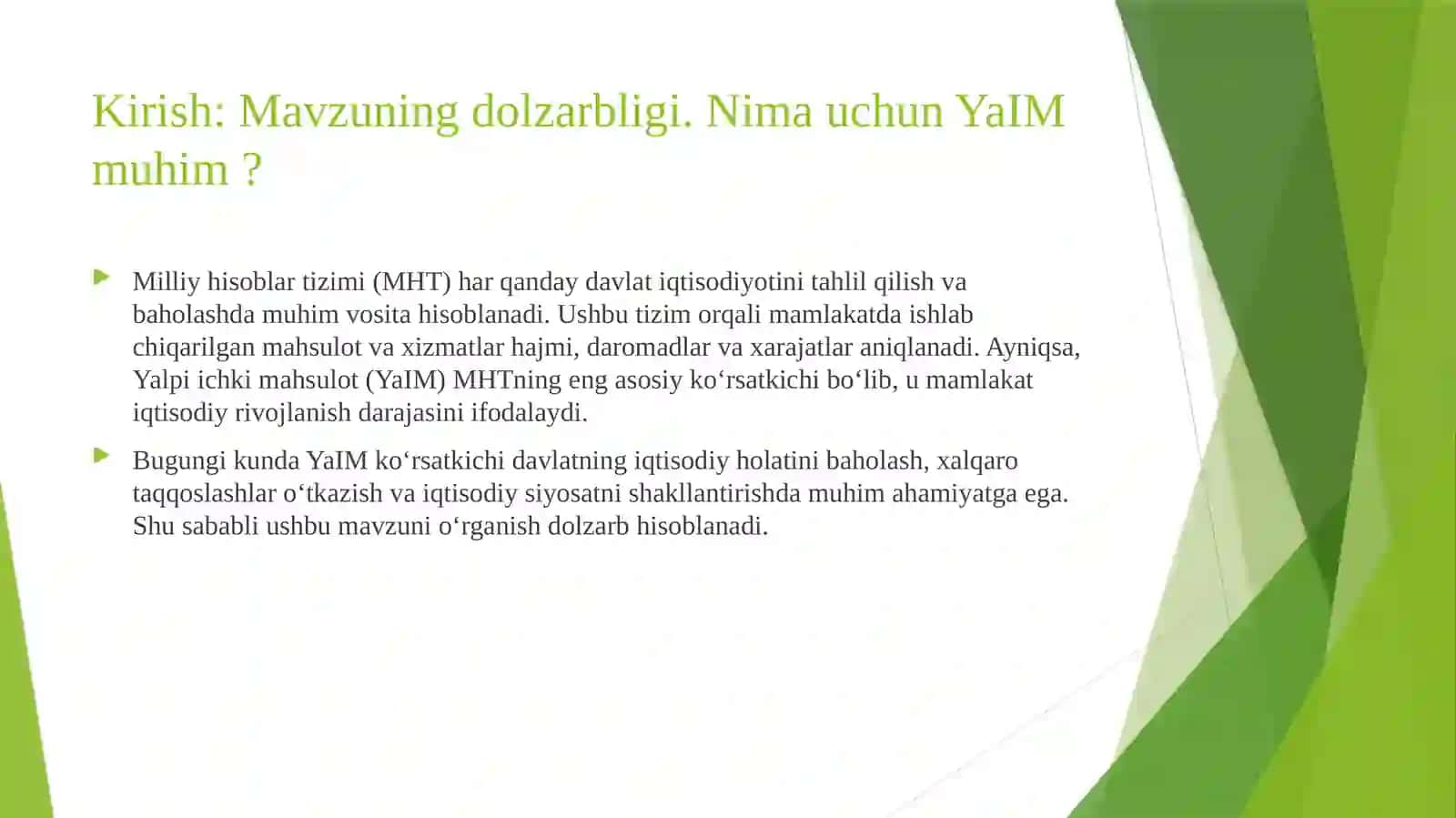 Yalpi Ichki Mahsulot Ko`rsatkich 2