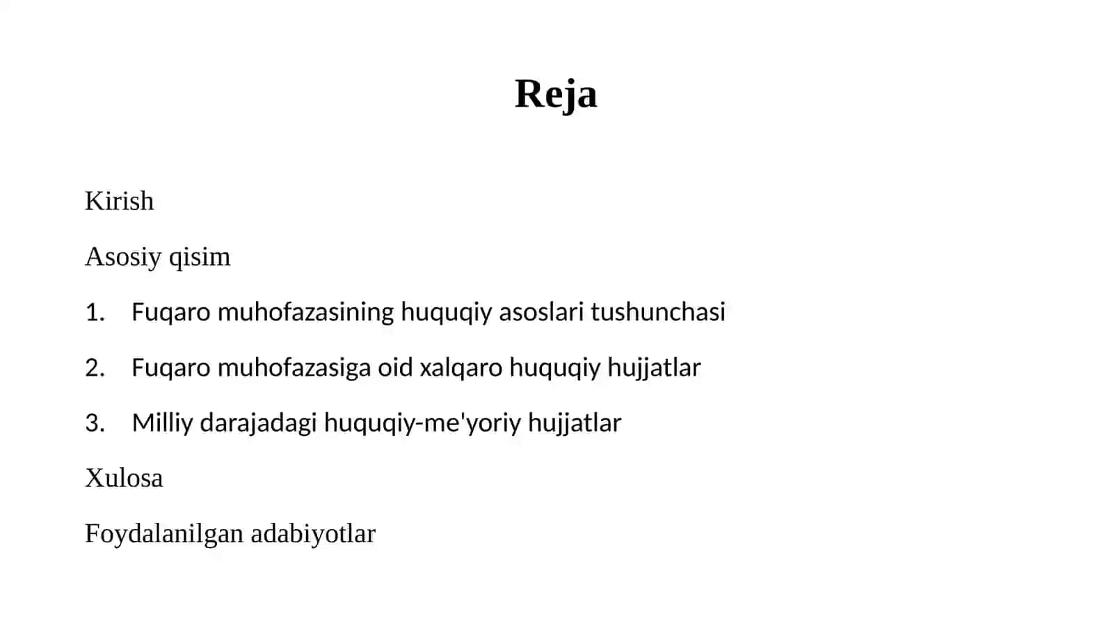 Fuqaro muhofazasining xuquqiy asoslari (Fuqaro muhofazasi borasida qabul qilingan huquqiy-meyoriy xujjatlarning mohiyati) 2