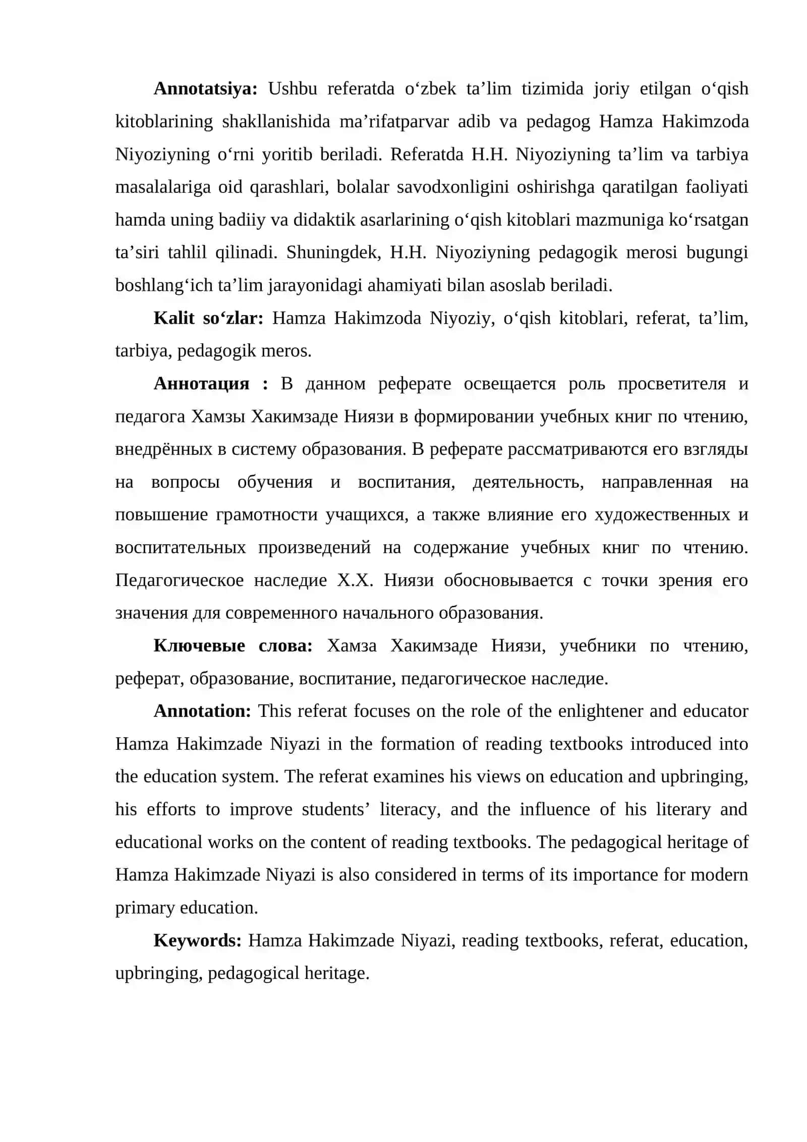 Ta’limda joriy etilgan o‘qish kitoblarining shakllanishida H.H. Niyoziyning o‘rni 2