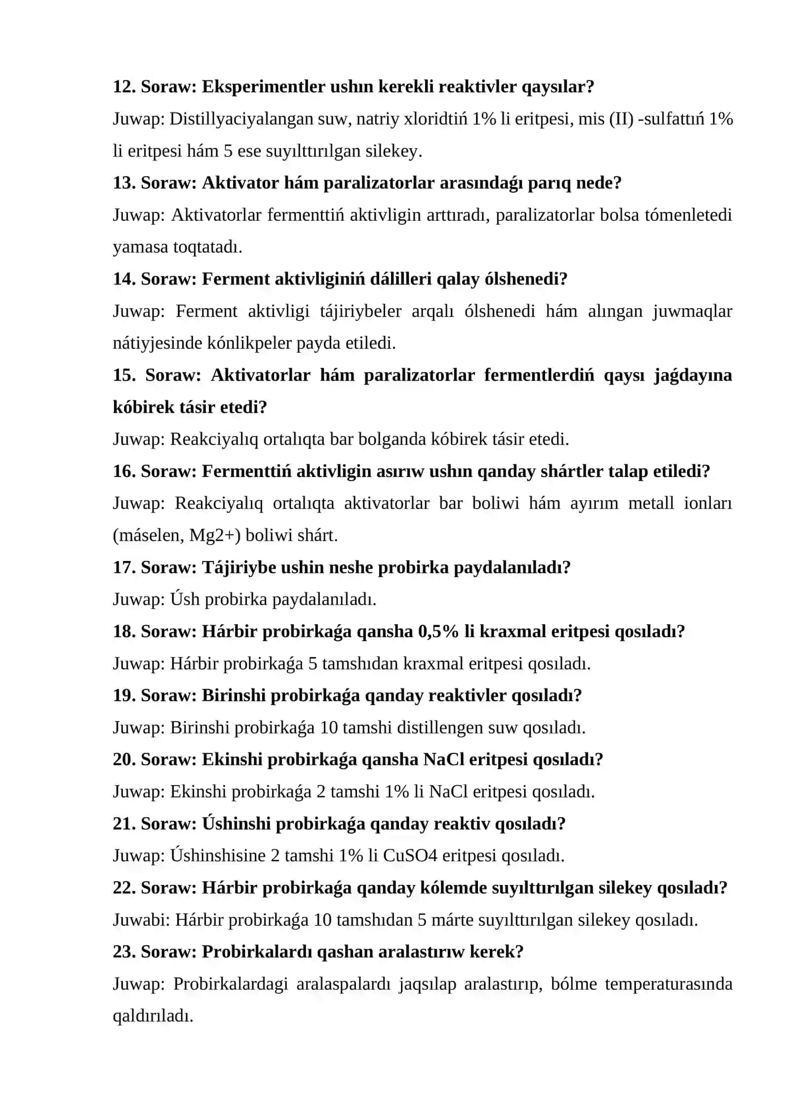 Fermentlerige joqarı temperatura tásiri hám fermentler specifikligi 2