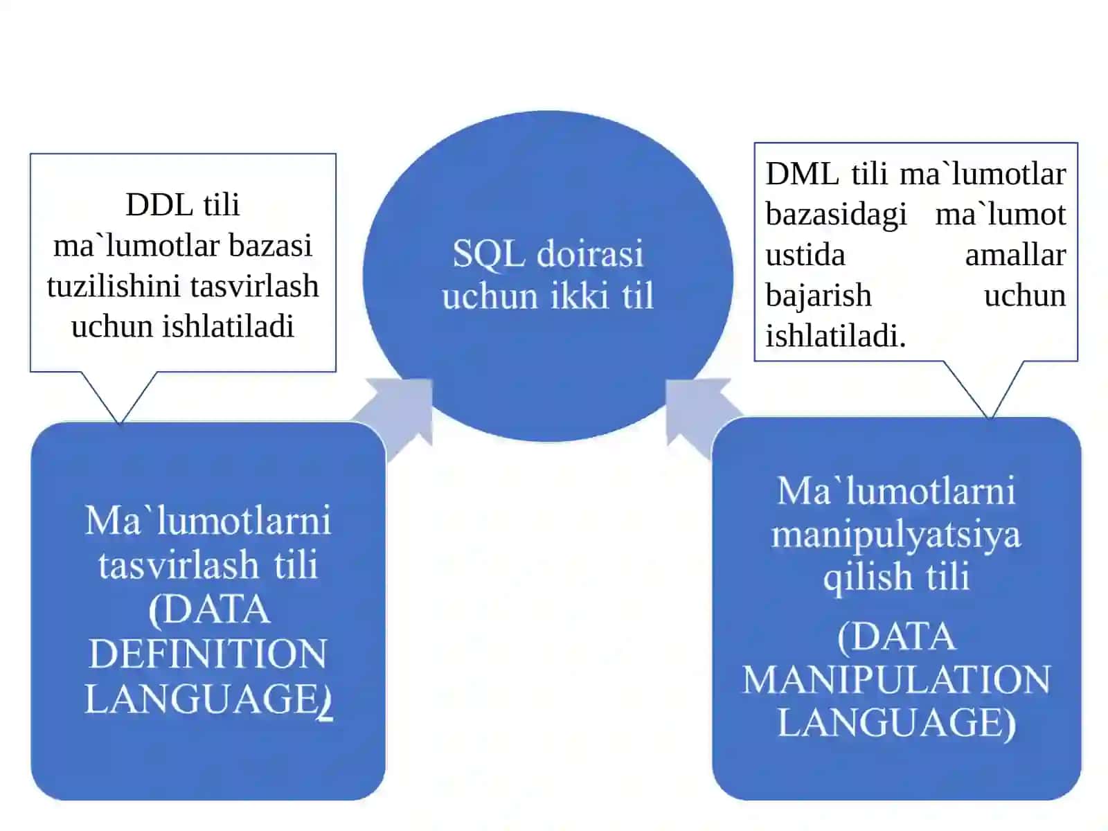 SQL operatorlarni yozish.  DDL komandasi yordamida ma’lumotlarni 2