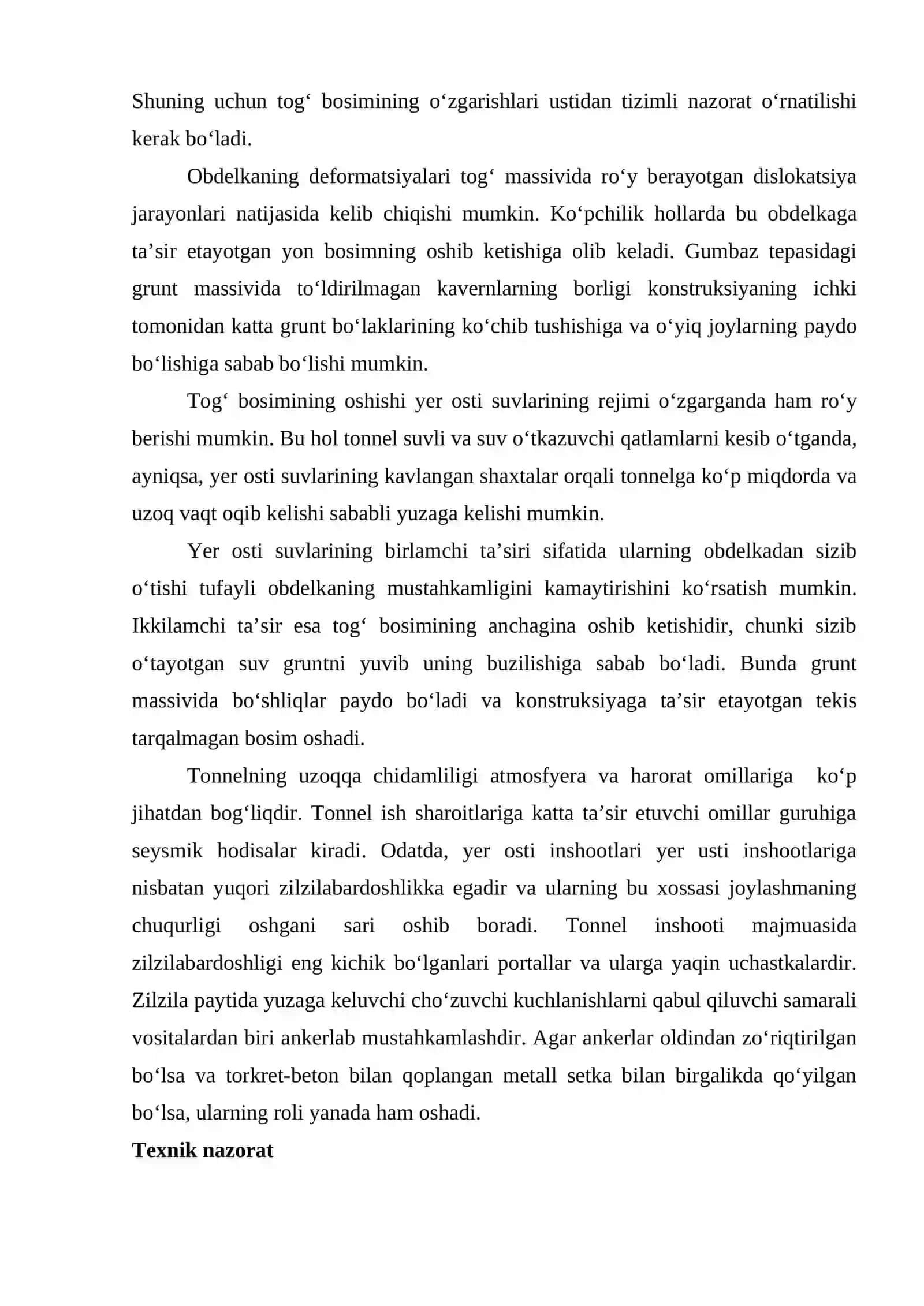 TONNELLAR EKSPLUATATSIYASI VA ULARNING HOLATI USTIDAN TEXNIK NAZORAT 2