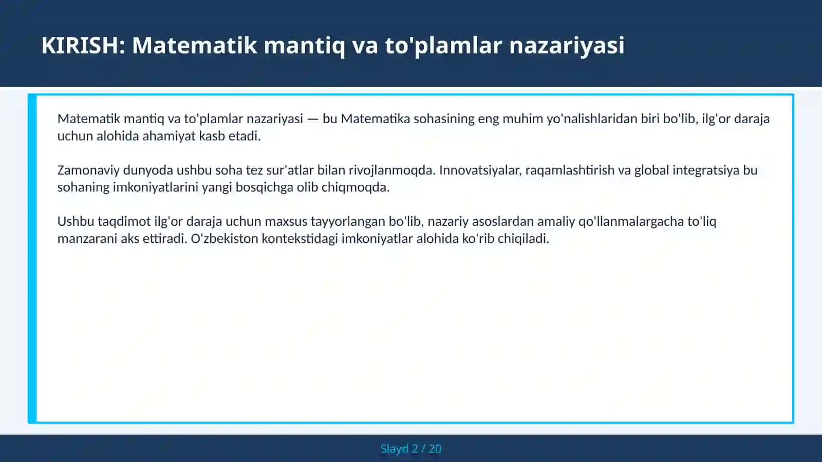 Matematik mantiq va to'plamlar nazariyasi 2