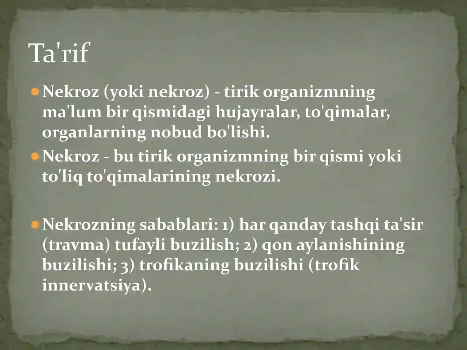 Mikrosirkulyator qon aylanishining buzilishi. Nekroz , gangrena, yaralar, oqmalar, yotoq yaralari 2