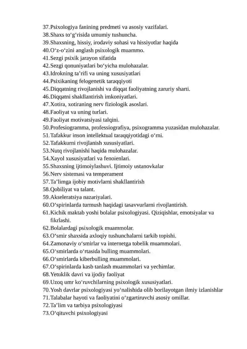 Umumiy psixologiya fanidan yakuniy nazorat savollari 2