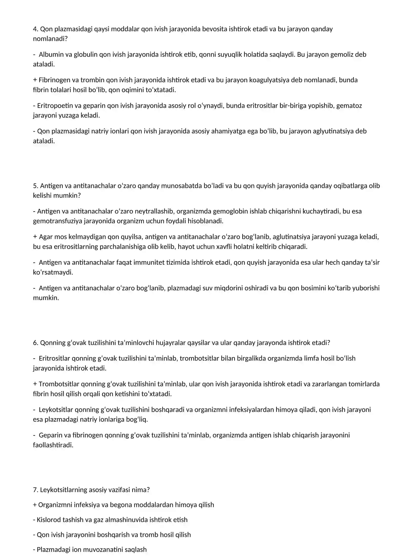 Qon guruhlari va rezus omil Testlar 2