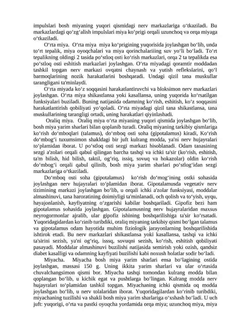 BOSH MIYA VA ORQA MIYA QOBIQLARI. ORQA MIYA. TUZILISHI VA O‘TKAZUVCHI TIZIMLARI 2