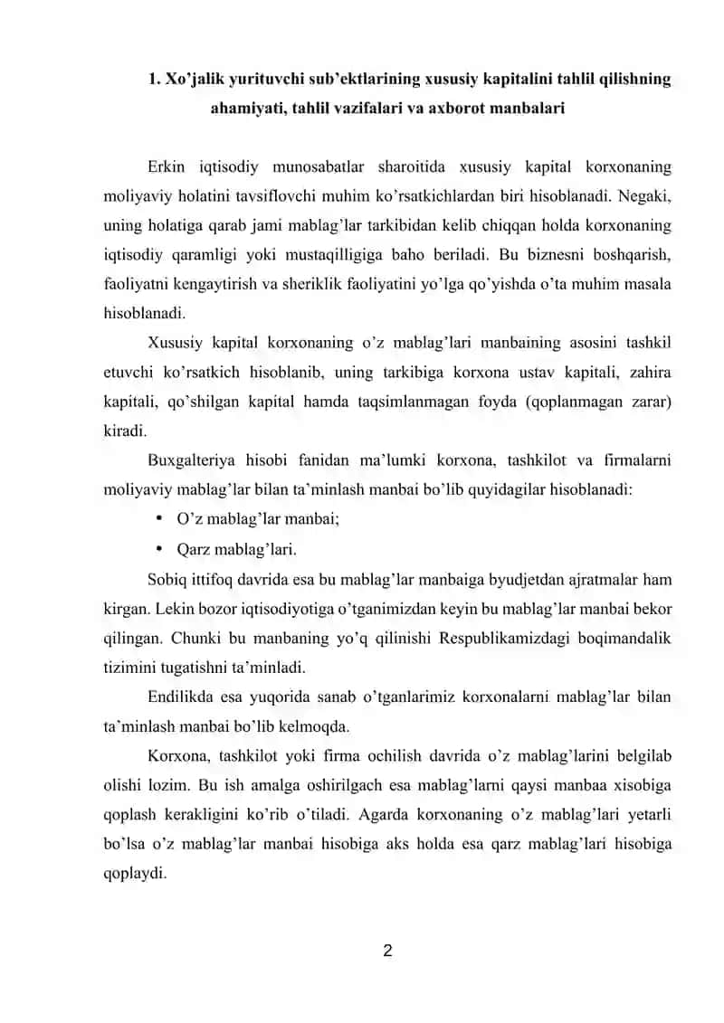 Xususiy kapital bilan bog’liq bo’lgan moliyaviy koeffitsiyentlar tahlili 2