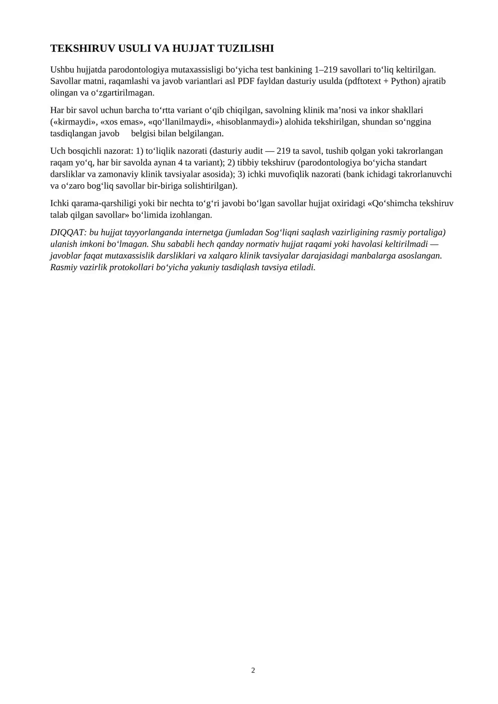 PARODONTOLOGIYA ATTESTATSIYA VA NOSTRIFIKATSIYA TESTLARI 2
