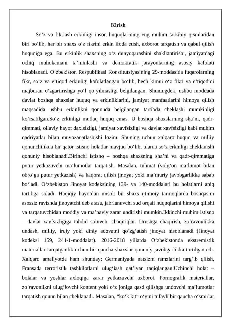 So‘z va fikrlash erkinligi huquqining huquqiy asoslari 2