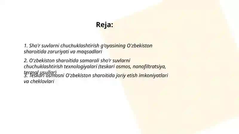 Sho'r suvlarni chuchuklashtirish g'oyasi 2
