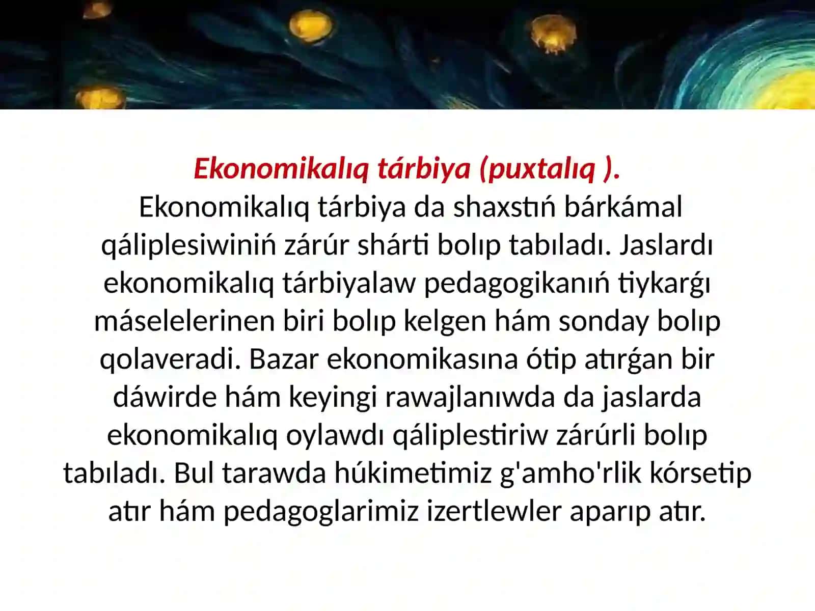 Ekonomikalıq tárbiya talaplari 2