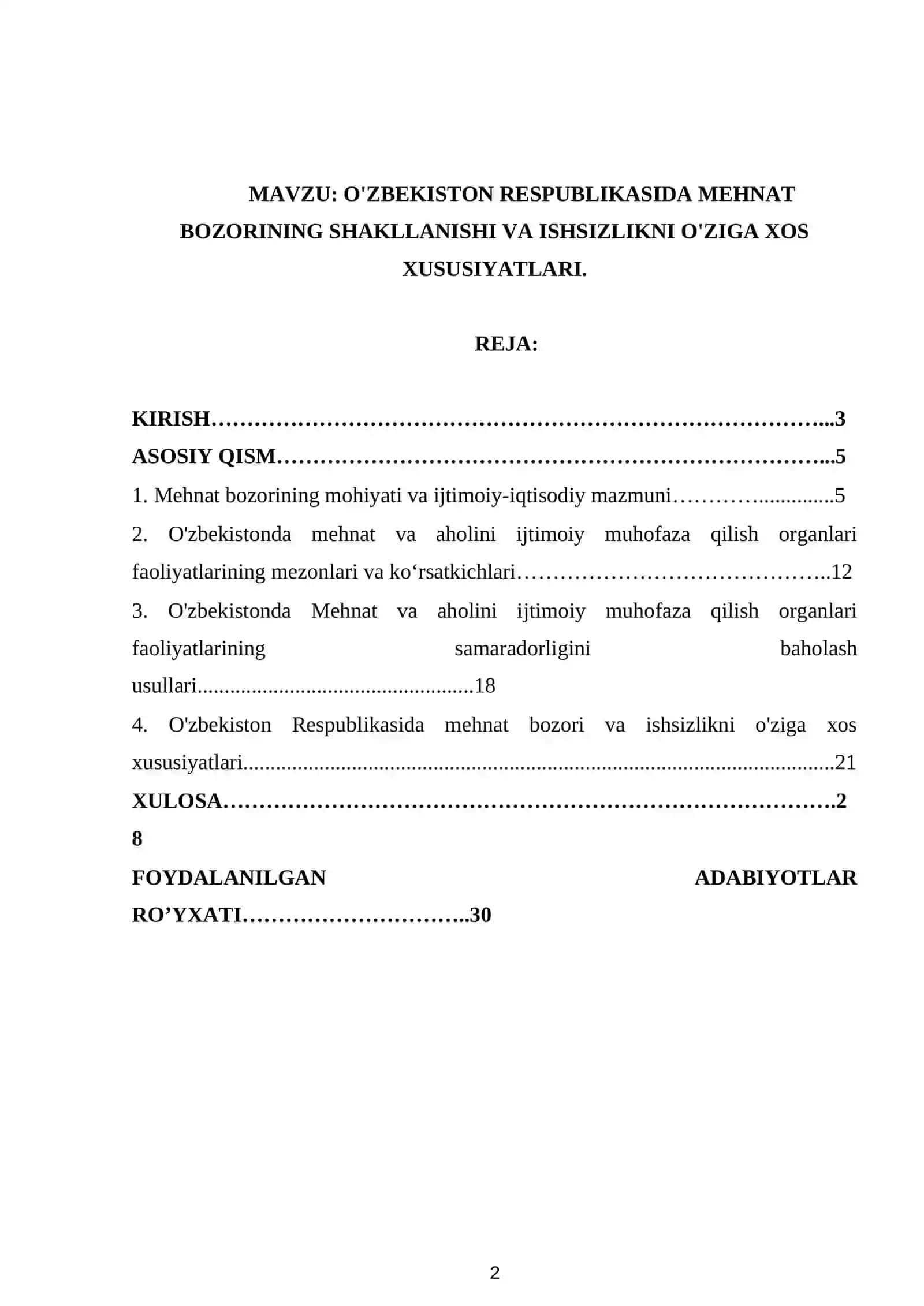 O'zbekiston Respublikasida mehnat bozorining shakllanishi va ishsizlikni o'ziga xos xususiyatlari 2