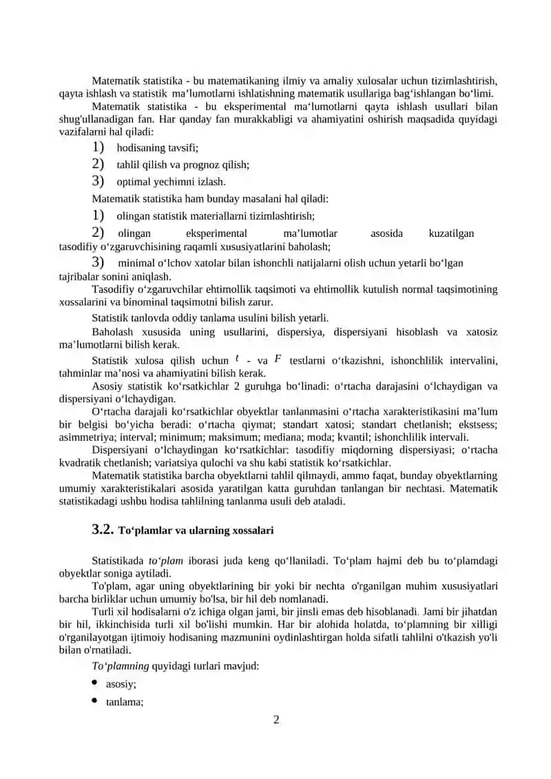 Ehtimollar nazariyasi va matematik statistikaning asosiy tushunchalari 2