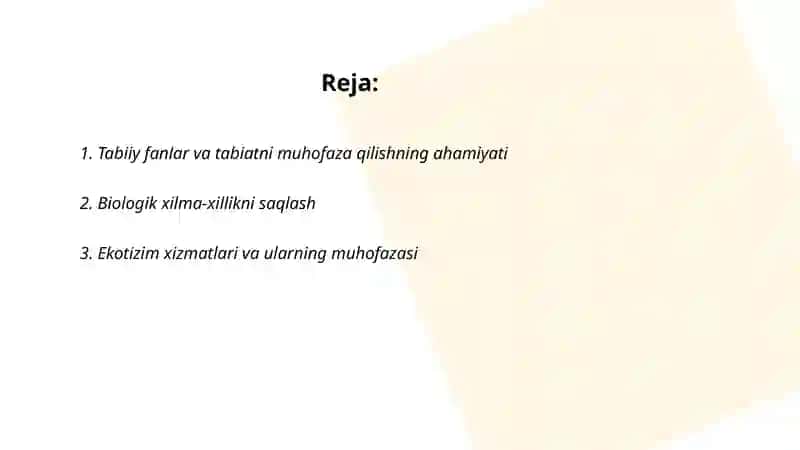 Tabiiy fanlarda tabiatni muhofaza qilishga doir OʻQUV loyihasi metodikasi Taqdimot (slayd) 2