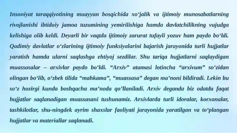 ARXIVSHUNOSLIK. Oʻzbekistonda arxivshunoslikka kirish 2
