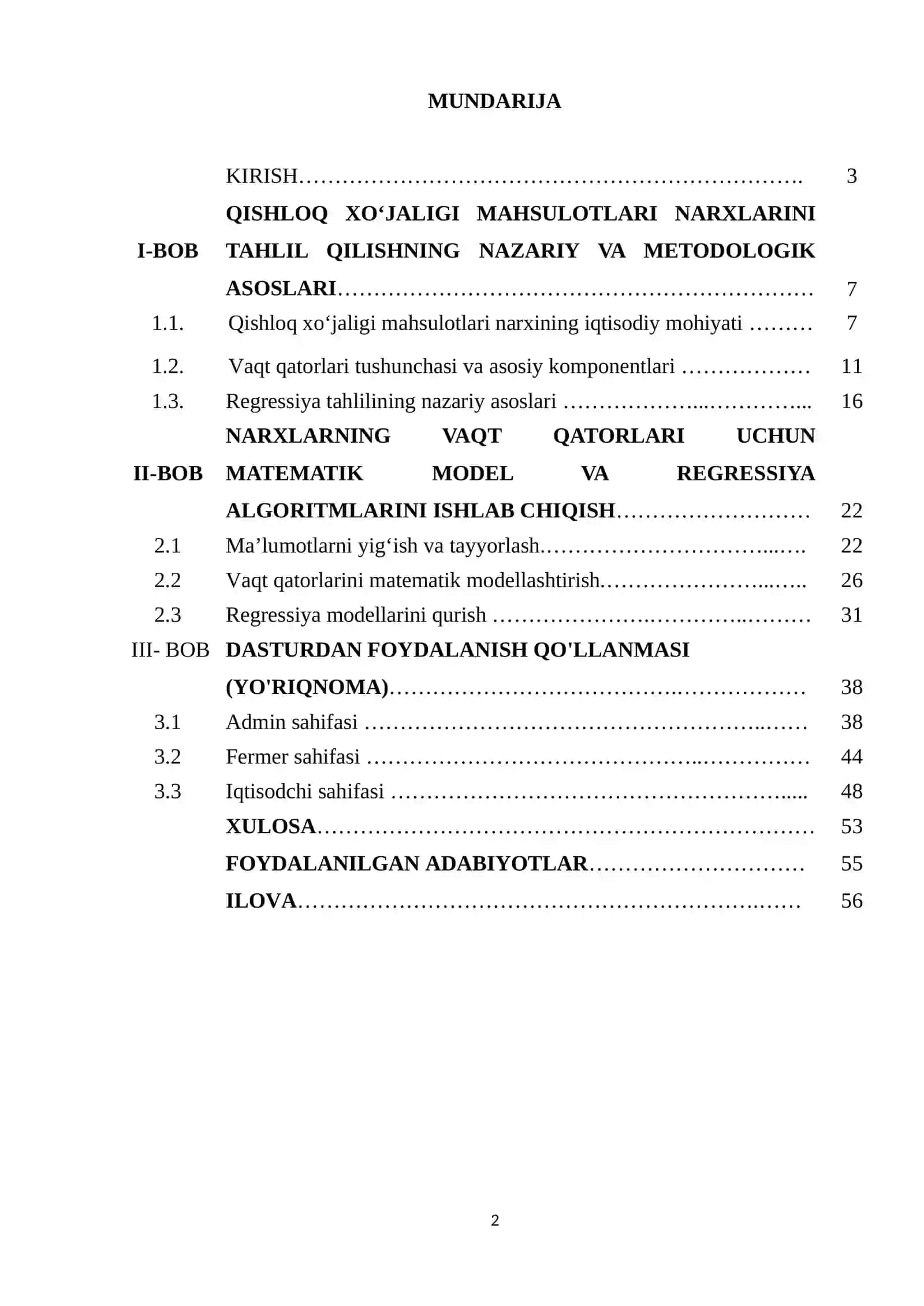 Qishloq xo‘jaligi mahsulotlari bozor narxlarining vaqt qatorlarini regression tahlil qilish dasturiy vositasi web ilovasi bilan 2