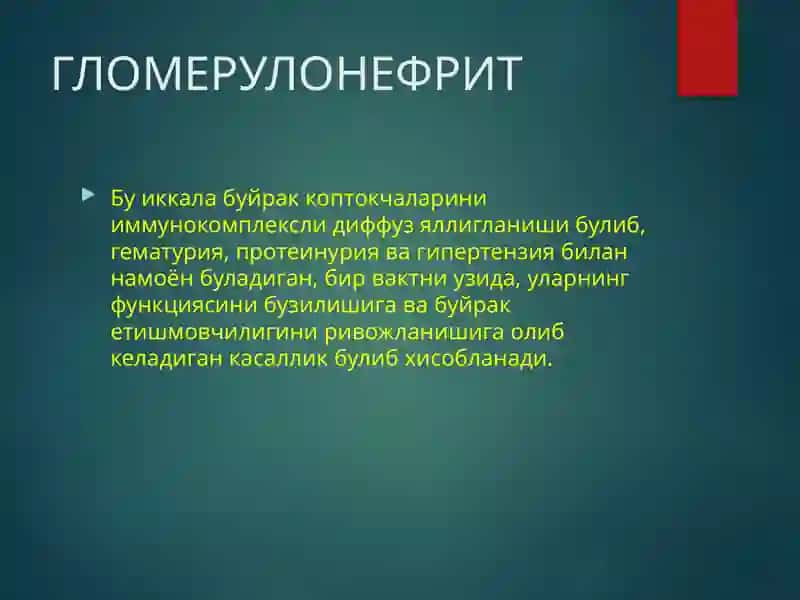 ГЛОМЕРУЛОНЕФРИТ КАСАЛЛИГИ 2