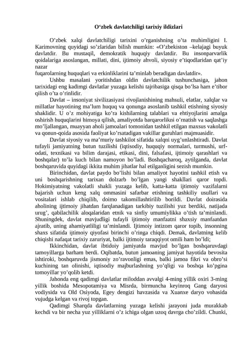 Oʻzbekiston Respublikasi milliy davlatchiligining shakllanishi va rivojlanishi 2