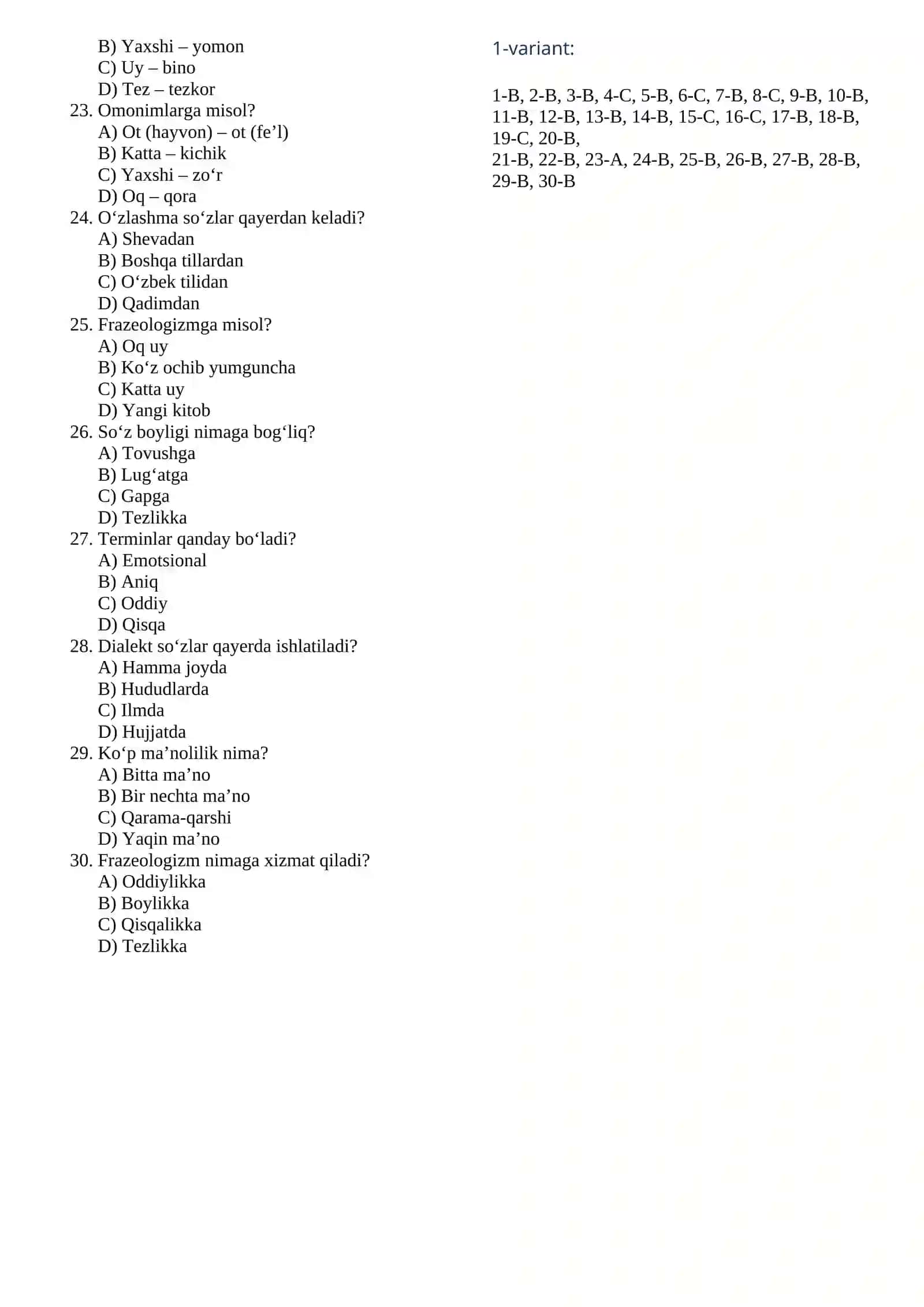 1-VARIANT (Leksikologiya – 30 ta test) 2