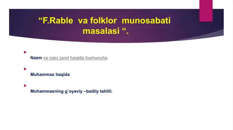 "F.Rable va folklor munosabati masalasi" 2
