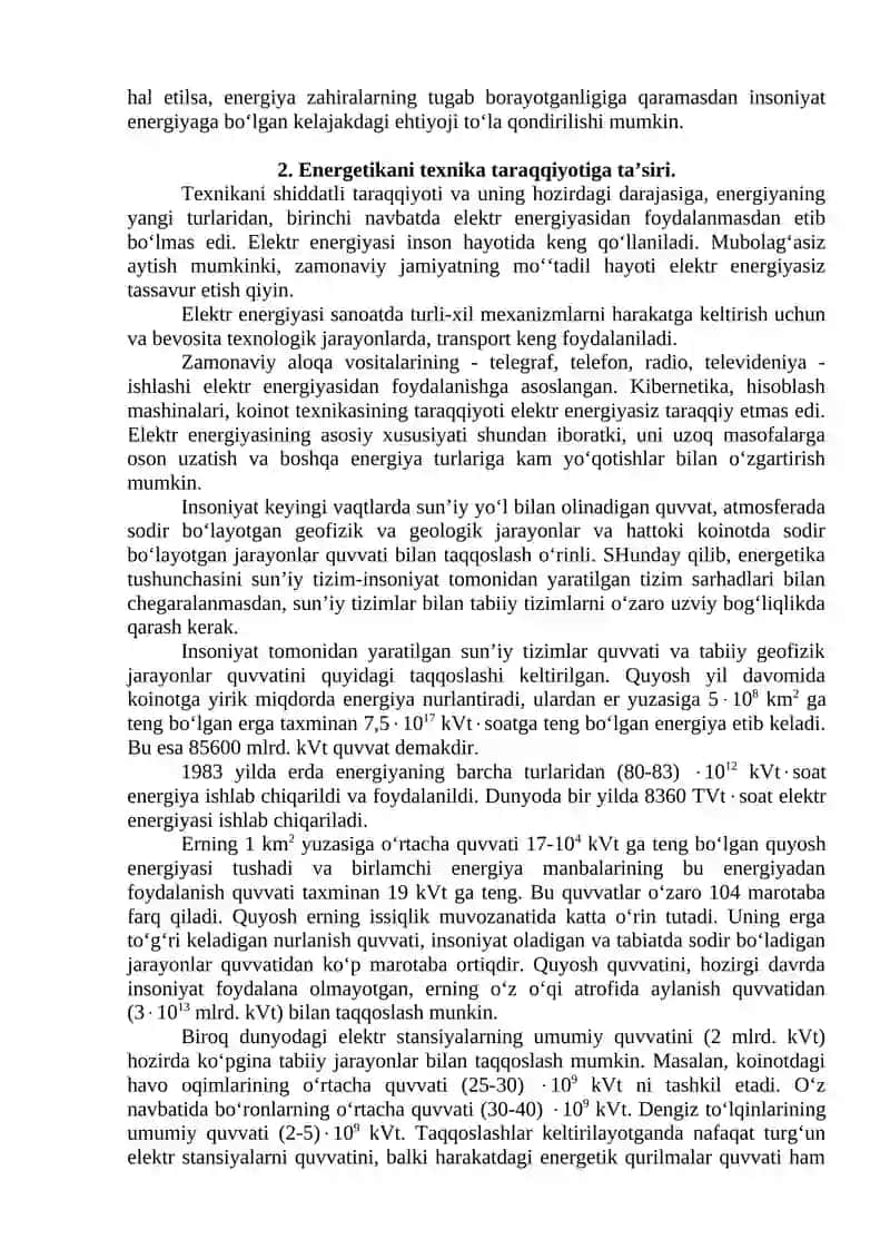 Texnika taraqqiyotida energetikaning o‘rni 2