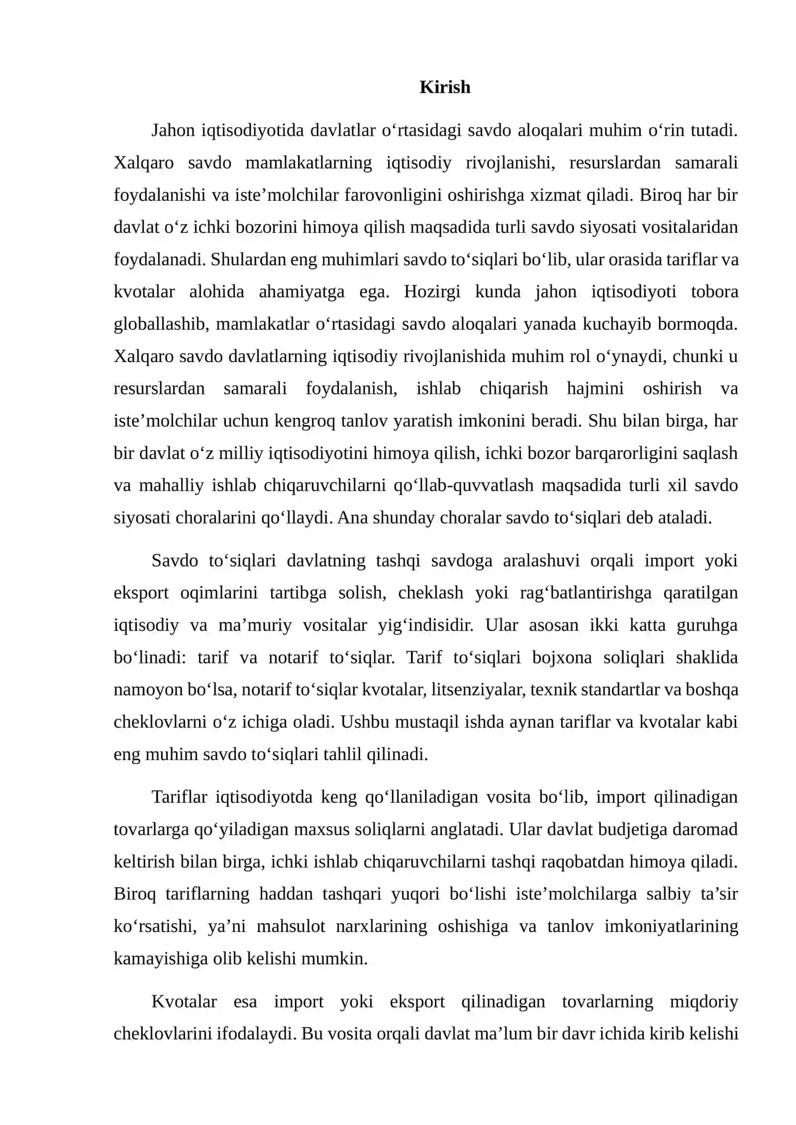 SAVDO TO‘SIQLARI: TARIFLAR VA KVOTALAR 2