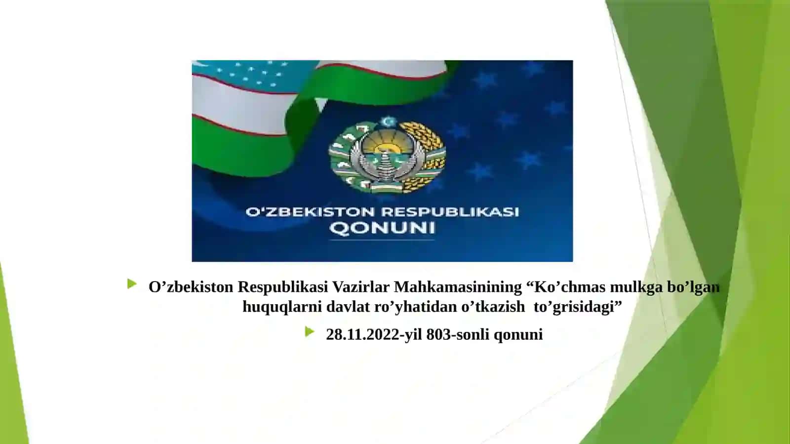 Ko’chmas mulkka doir normativ – huquqiy hujjatlar bilan tanishish 2