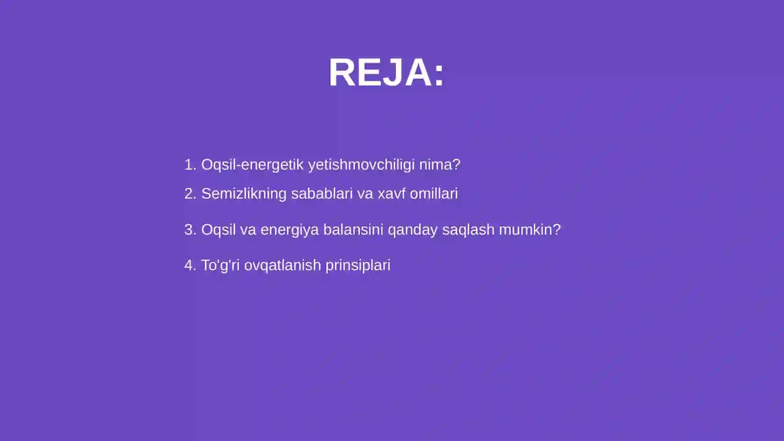 Oqsil-energetik yetishmovchiligi va semizlik. Ovqatlanish prinsiplari 2