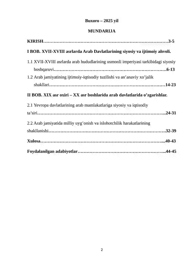 Arab davlatlari XVII asrning ikkinchi yarmi – XX asr boshida 2