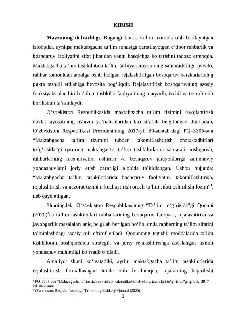 Rahbar faoliyatida rejalashtirilgan boshqaruv harakatlarining samaradorligini oshirish yo‘llari 2