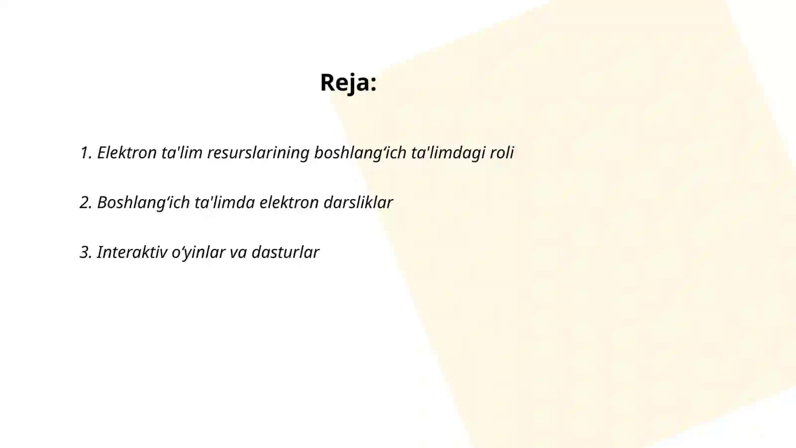 Elektron ta'lim resurslarini boshlangichda tutgan orni 2