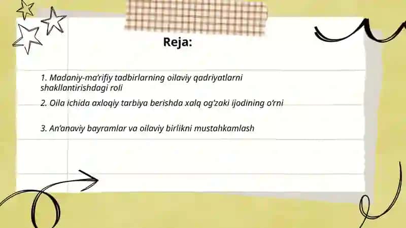Oilaviy ma’naviy-axloqiy qadriyatlarni mustahkamlashda madaniy-ma’rifiy tadbirlarning o‘rni 2