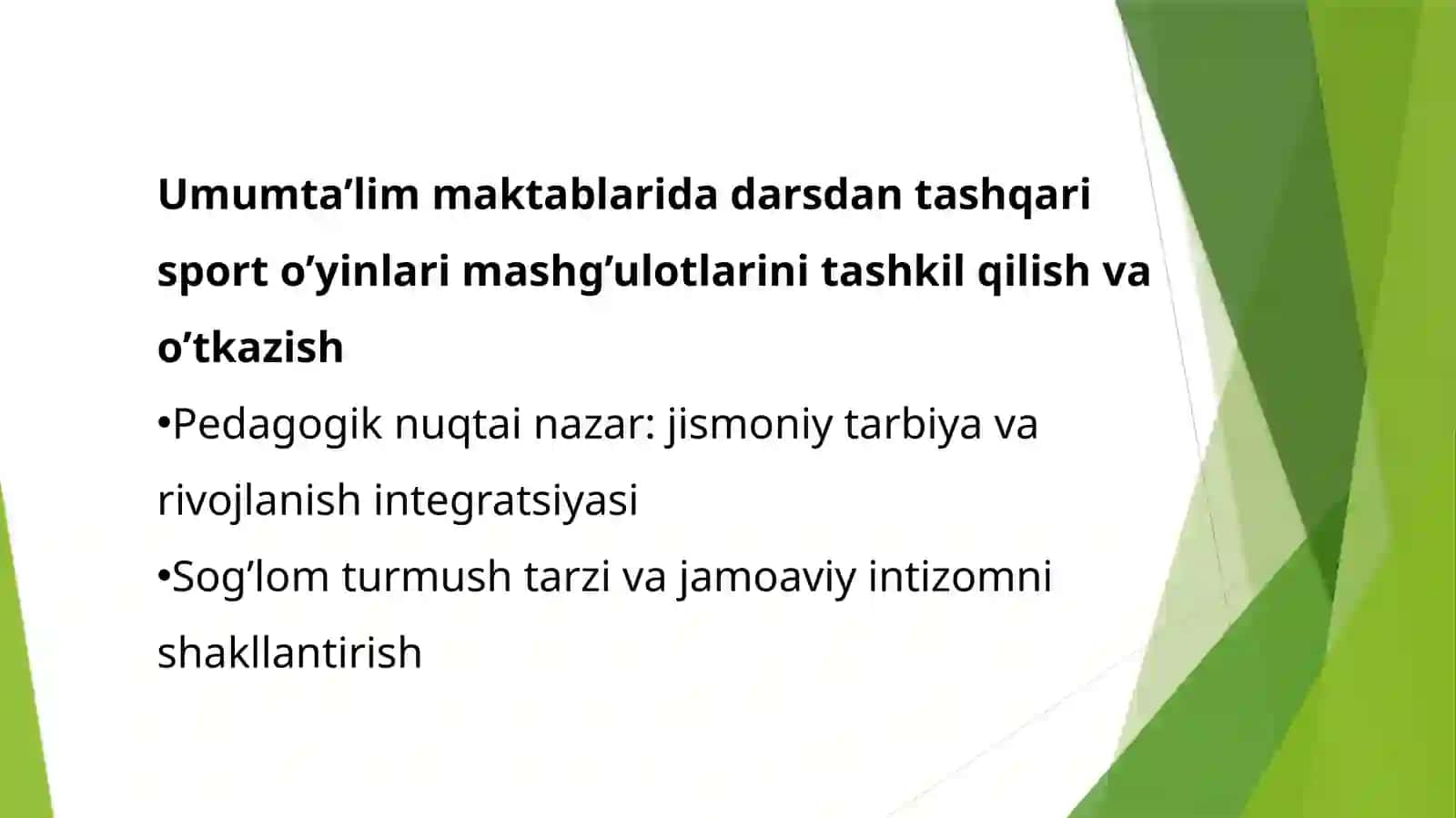 Umumta'lim maktablarida darsdan tashqari sport o'yinlari bo'yicha mashg'ulotlar tashkil qilish va o'tkazish 2