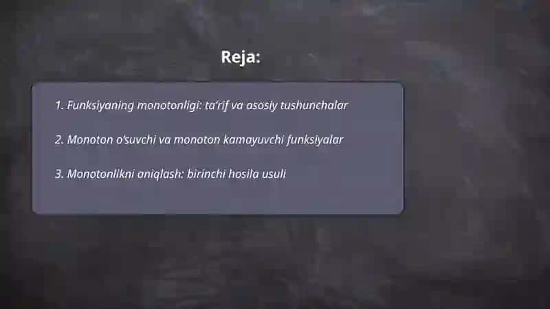 Funksiya monotonligi, qavariqlik va botiqlik oraliqlari 2