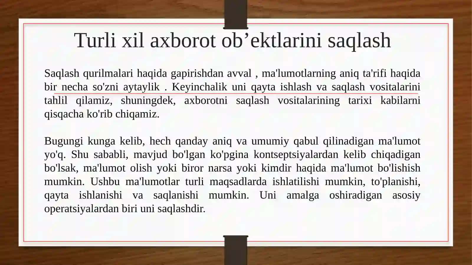 Raqamli axborotlarni saqlashni strukturalash 2