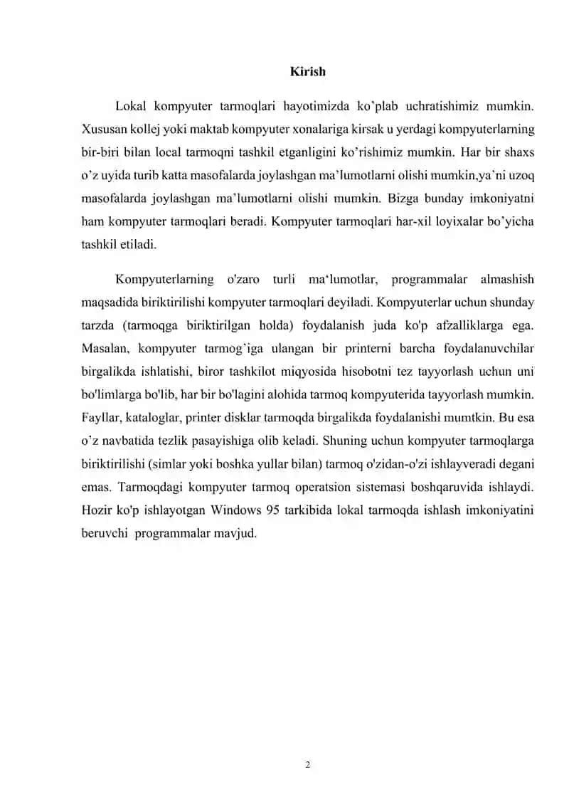 Mahalliy kompyuter tarmoqlari ,DIPLOM ISHI 2