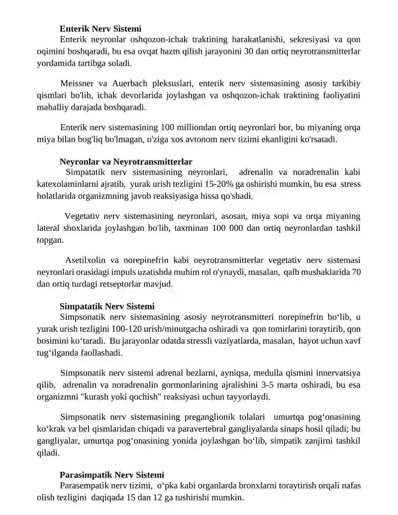 Vegetativ asab tizimining anatomiyasi va fiziologiyasi 2