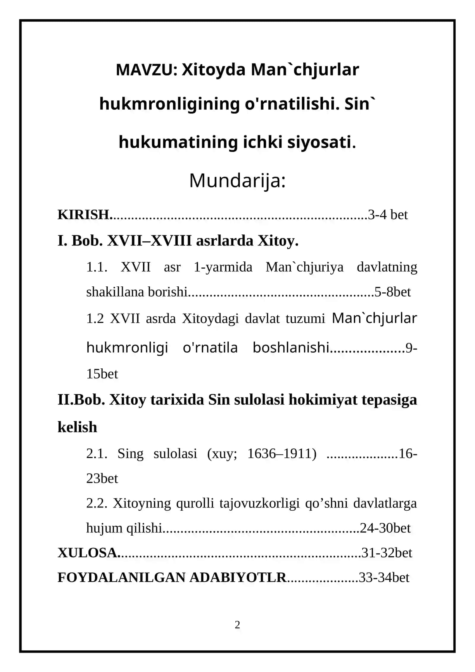 Xitoyda Man`chjurlar hukmronligining o'rnatilishi. Sin` hukumatining ichki siyosati 2