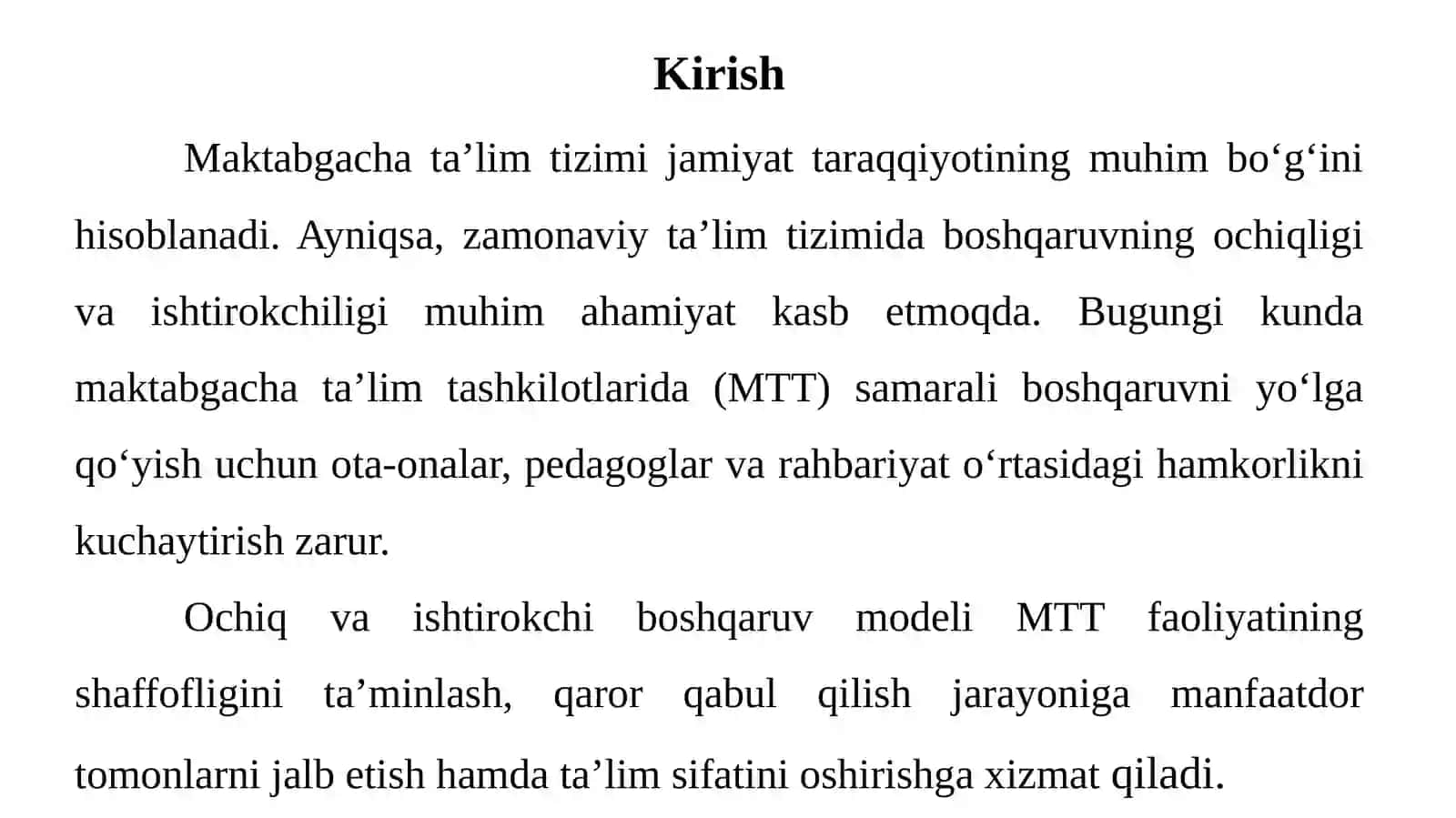 MTT boshqaruvida ochiq va ishtirokchi boshqaruv modelini joriy etish 2