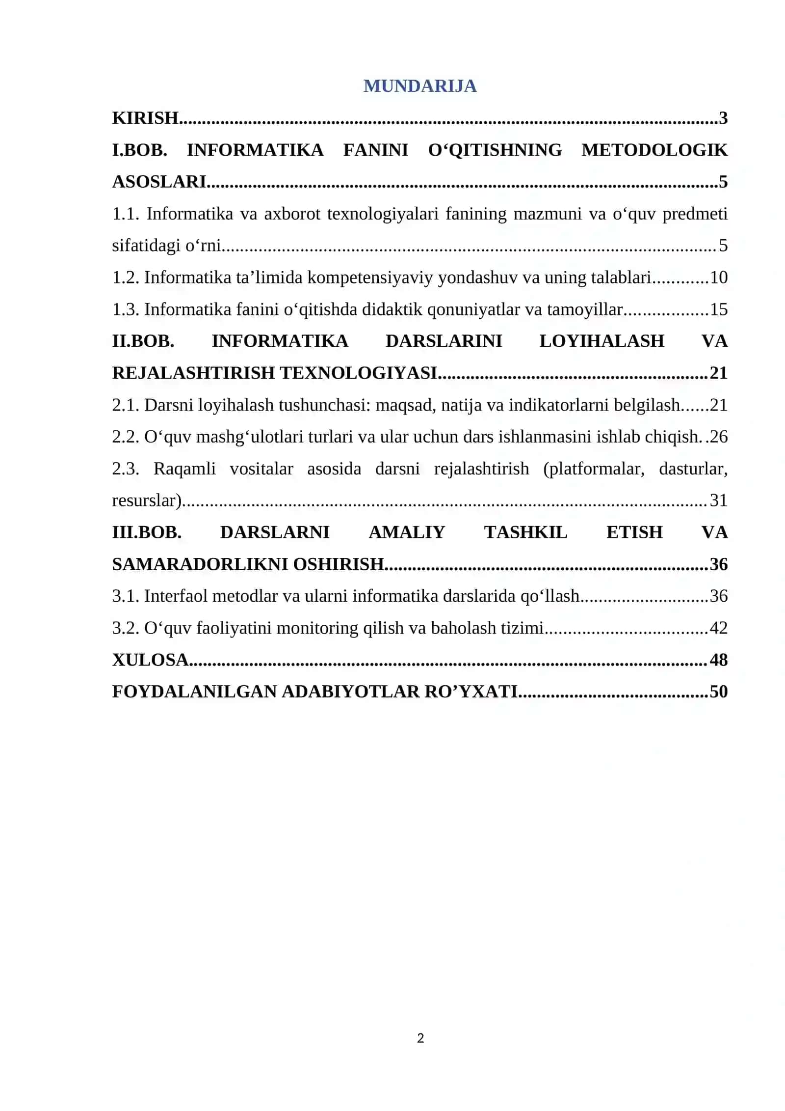 Informatika va axborot texnologiyalari darslarini rejalashtirish metodikasi 2